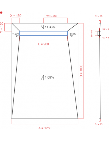 Showerbase Wiper 4 way 1250 x 1800 mm...