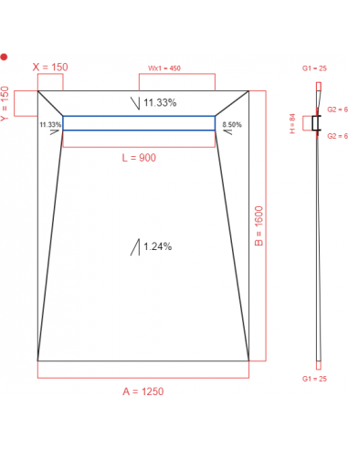 Showerbase Wiper 4 way 1250 x 1600 mm...