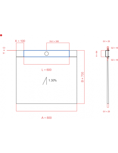 Showerlay Wiper 1 way 800 x 700 mm...