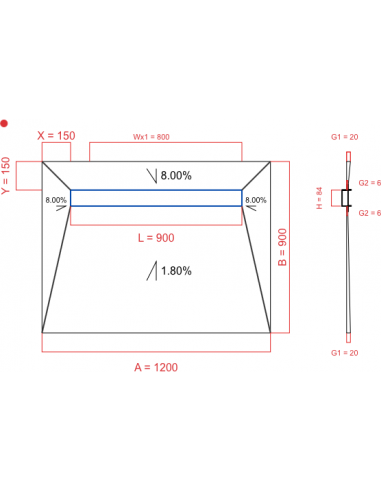 Showerbase Wiper 4 way 1200 x 900 mm...
