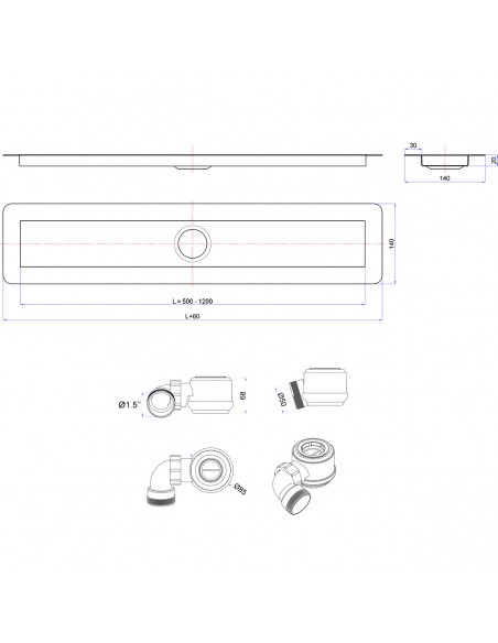 Technical Drawing Showing The Dimensions Of The Invisible Shower Drain And McAlpine Waste Trap