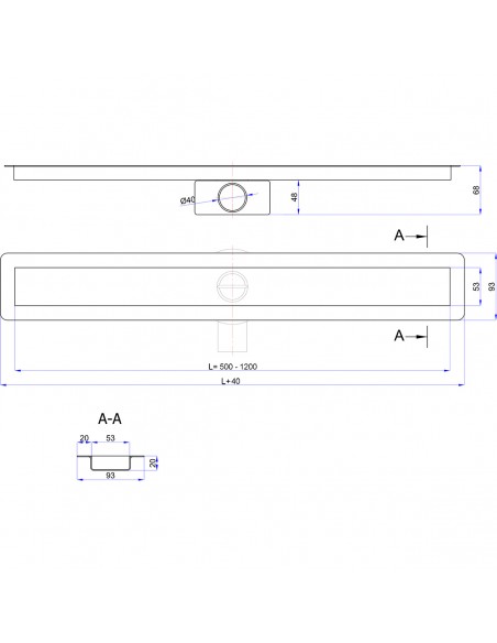 Technical Drawing Showing The Dimensions Of The Invisible Slim Shower Drain