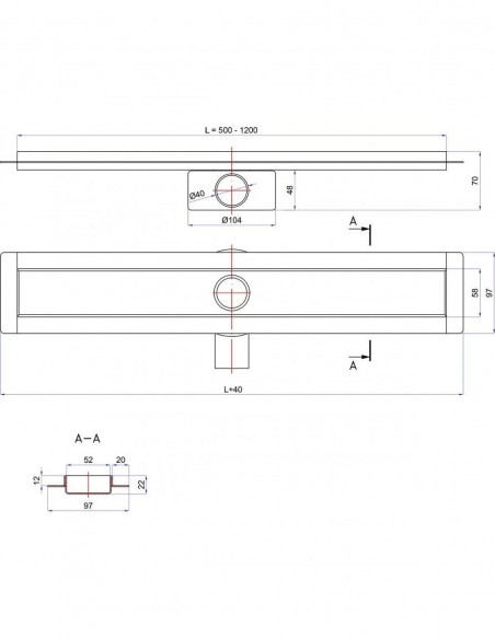 Technical Drawing For Linear Drain Wiper Premium Slim