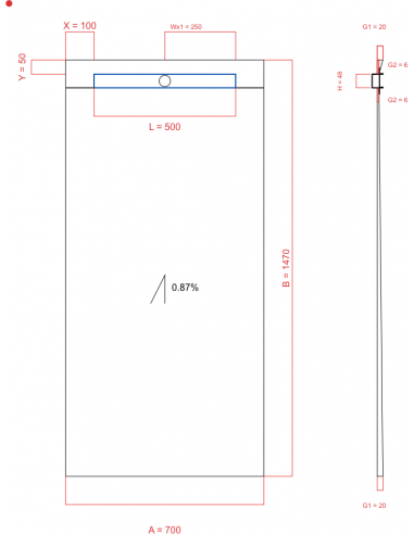 Showerbase Wiper 1 way 700 x 1470 mm...