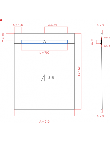 Showerlay Wiper 1 way 910 x 1148 mm...