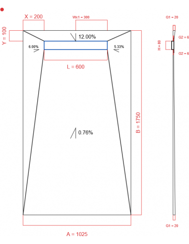Showerbase Wiper 4 way 1025 x 1750 mm...