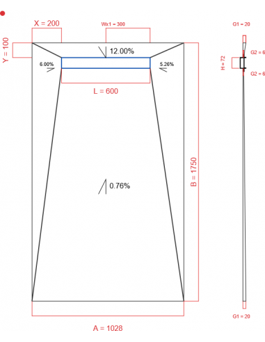 Showerbase Wiper 4 way 1028 x 1750 mm...