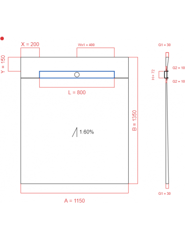 Showerlay Wiper 1 way 1150 x 1350 mm...
