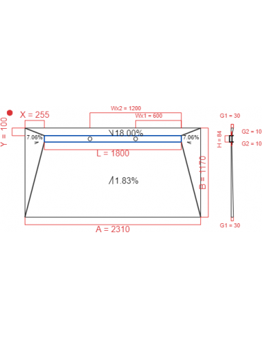 Showerlay Wiper 4 way 2310 x 1170 mm...