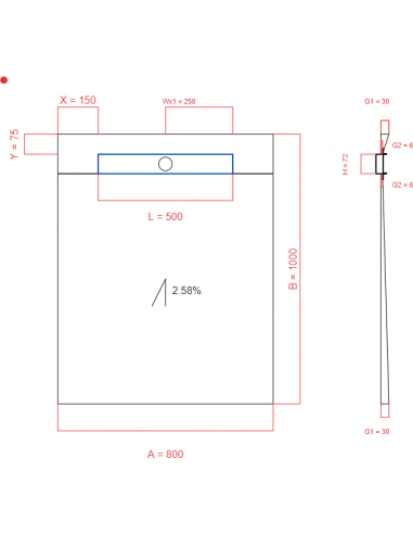 Showerlay Wiper 1 way 800 x 1000 mm...