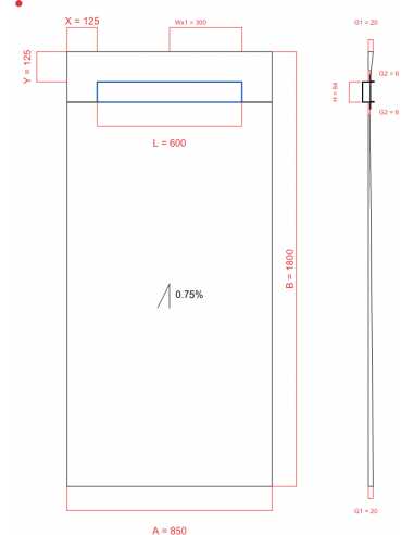 Showerlay Wiper 1 way 850 x 1800 mm...