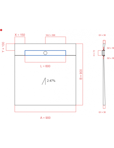 Showerlay Wiper 1 way 900 x 900 mm...