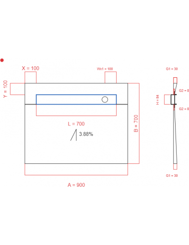 Showerlay Wiper 1 way 900 x 700 mm...