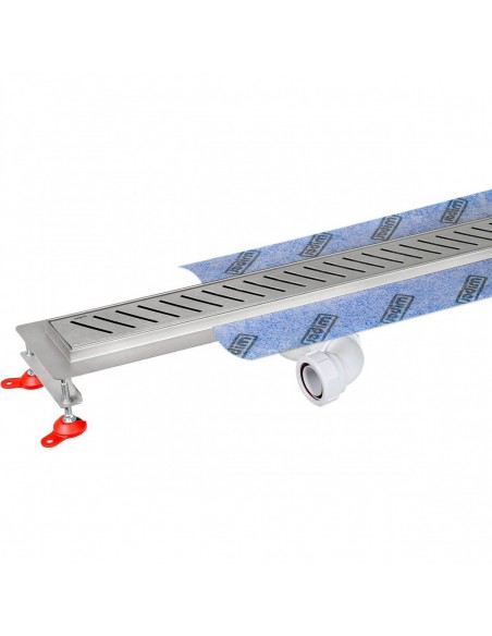 Real picture of linear drain with Zonda cover and waste trap