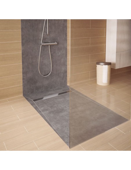 Example of finished Wet Room with the tray available here - screen parallel to the wall