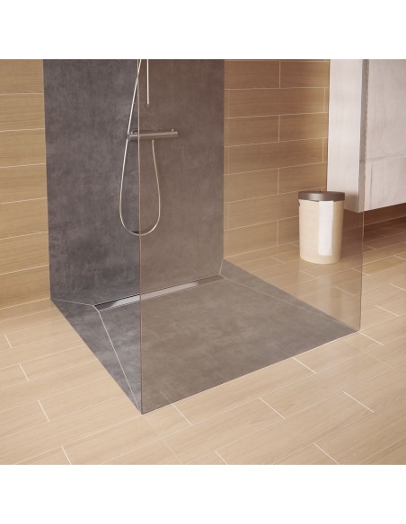 Example of finished Wet Room with the drain available here - screen parallel to the Wall (rectangle wet room)