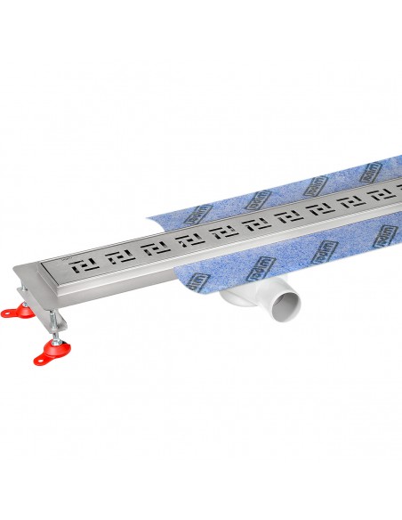 Real picture of linear drain with Tivano cover and waste trap