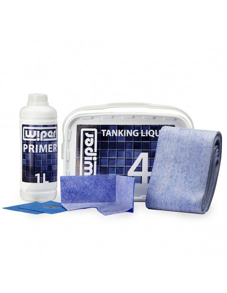 Wiper shower waterproofing kit incl. primer, tanking liquid, sealing tape, sealing corners and flexible pipe collar