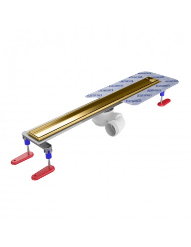 Tiled floor Shower drain kit: Linear drain and cover Pure Brass, waste included