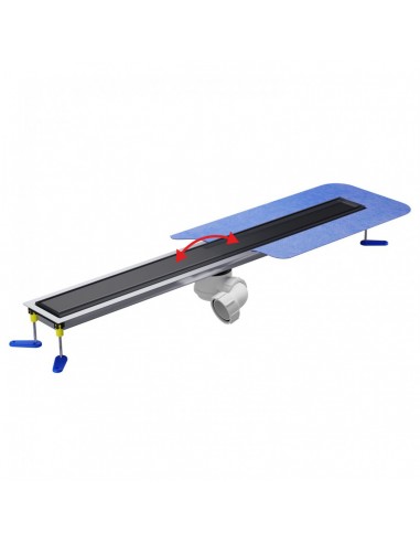 Microcement floor Shower drain kit: Linear drain with waste trap and cover Reversible Black
