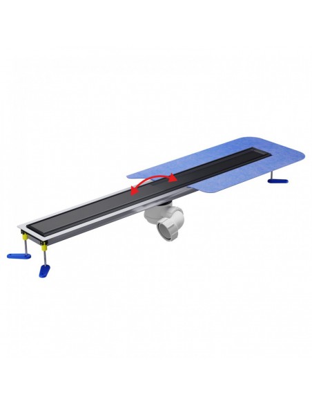 Microcement floor Shower drain kit: Linear drain with waste trap and cover Reversible Black