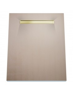 Wet Room Kit: Shower Tray with 4-way slope towards the drain, Drain Cover Pure Gold, including Waste Trap