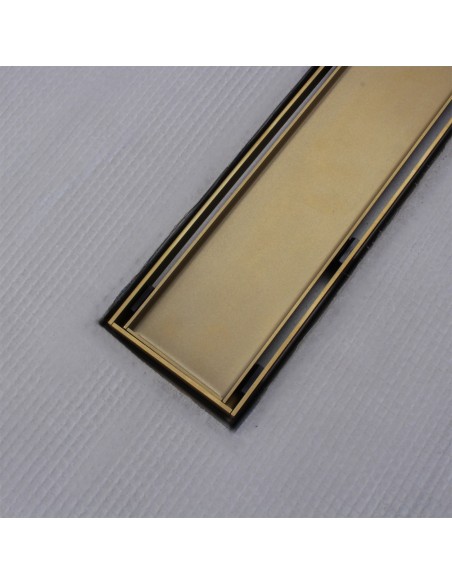 Shower tray with integrated Gold linear drain and matching elegant cover Pure