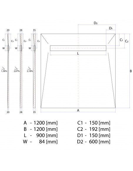 Technical diagram: Resinbase Wiper 1200 x 1200 mm MCR PVD Reversible Black