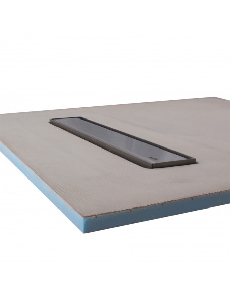 Side view of shower tray with integrated 700 mm Silver linear drain and Ponente cover