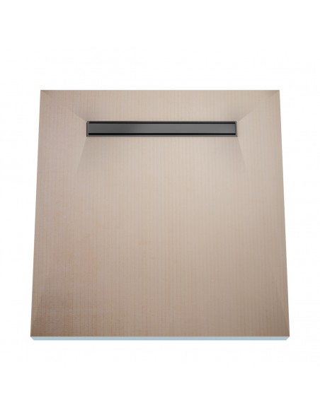 Wet Room Kit: Shower Tray with 4-way slope towards the drain, Drain Cover Ponente Black, including Waste Trap