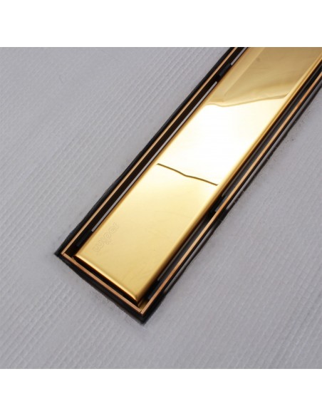 Shower tray with integrated Brass linear drain and matching elegant cover Ponente