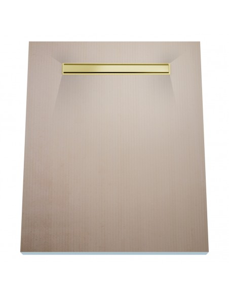 Wet Room Kit: Shower Tray with 4-way slope towards the drain, Drain Cover Ponente Gold, including Waste Trap