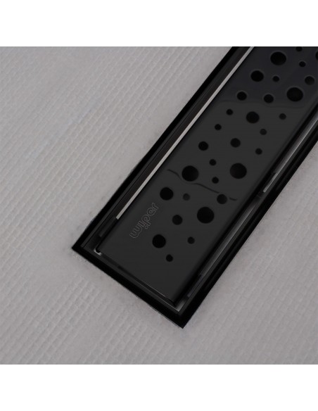 Shower tray with integrated Black linear drain and matching elegant cover Mistral