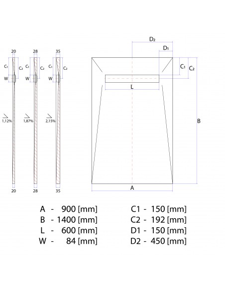Technical diagram: Resinbase Wiper 900 x 1400 mm MCR PVD Mistral Black