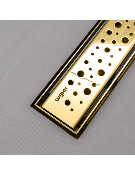 Shower tray with integrated Brass linear drain and matching elegant cover Mistral