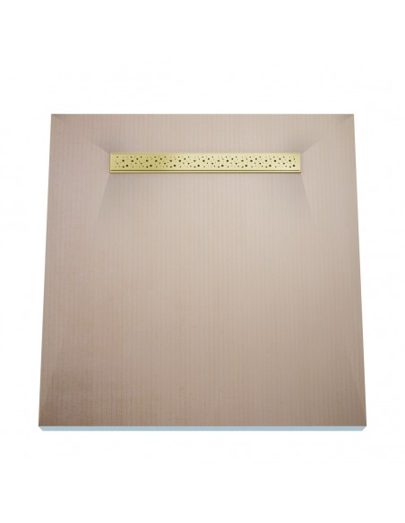 Wet Room Kit: Shower Tray with 4-way slope towards the drain, Drain Cover Mistral Gold, including Waste Trap