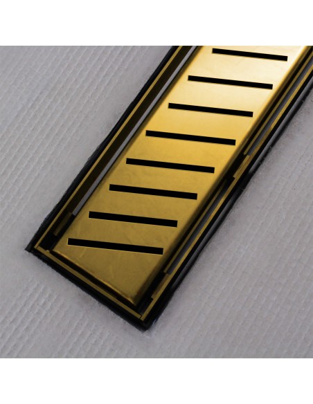 Shower tray with integrated Brass linear drain and matching elegant cover Zonda