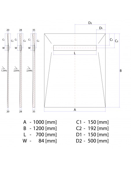 Technical diagram: Resinbase Wiper 1000 x 1200 mm MCR PVD Reversible Black