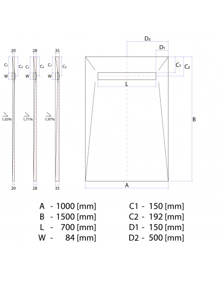 Technical diagram: Resinbase Wiper 1000 x 1500 mm MCR PVD Tivano Gold