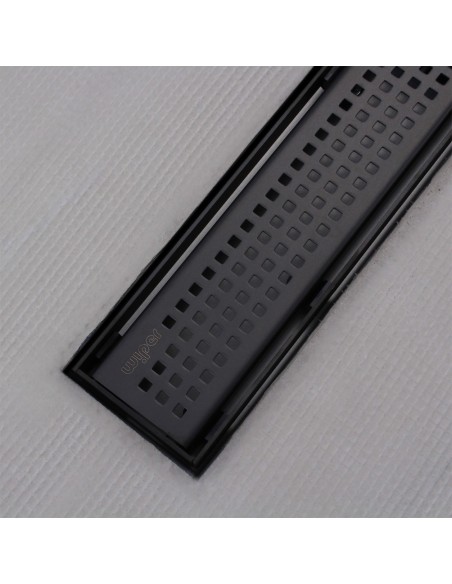 Shower tray with integrated Black linear drain and matching elegant cover Sirocco