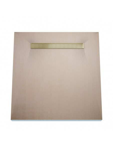 Wet Room Kit: Shower Tray with 4-way slope towards the drain, Drain Cover Sirocco Brass, including Waste Trap