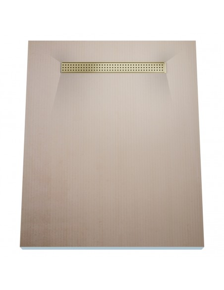 Wet Room Kit: Shower Tray with 4-way slope towards the drain, Drain Cover Sirocco Brass, including Waste Trap