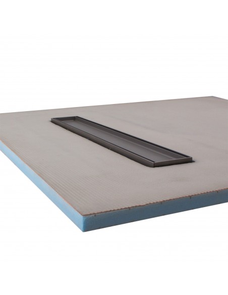 Side view of shower tray with integrated 700 mm Silver linear drain and Reversible cover