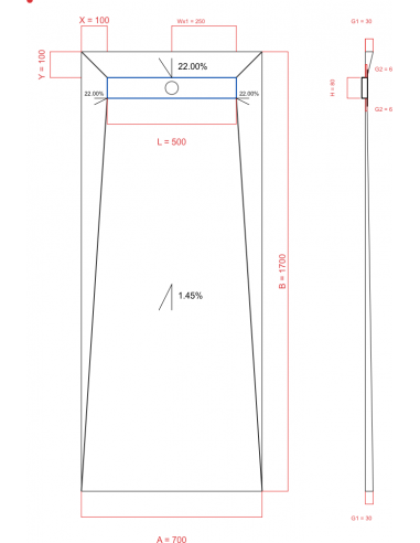 Showerlay Wiper 4 way 700 x 1700 mm...