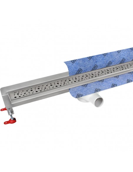 Real picture of Wall Upstand linear drain with Mistral cover and waste trap