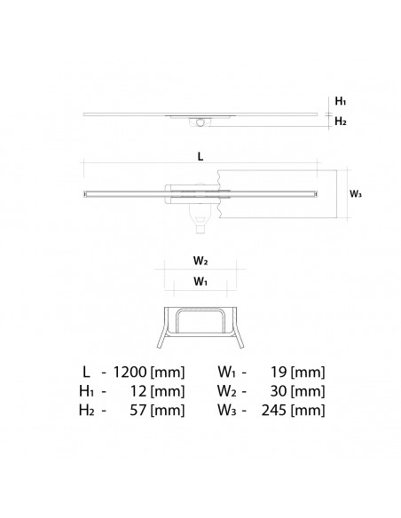 Technical drawing: Linear drain Wiper 500 - 1200 mm INTENSI 316