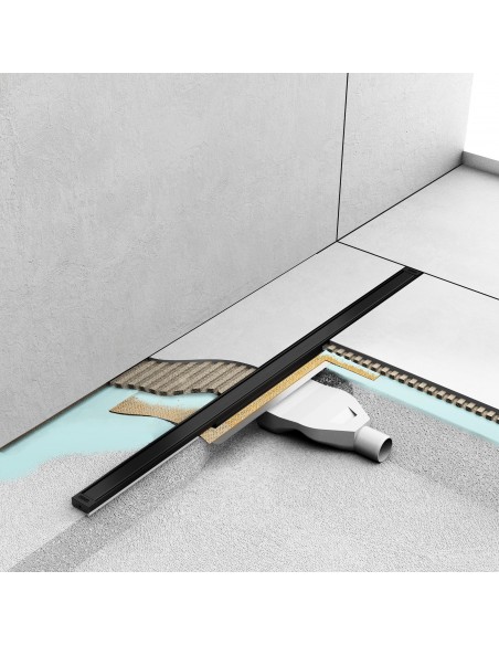 Visualization of how the UNO waste trap system is installed in the shower area