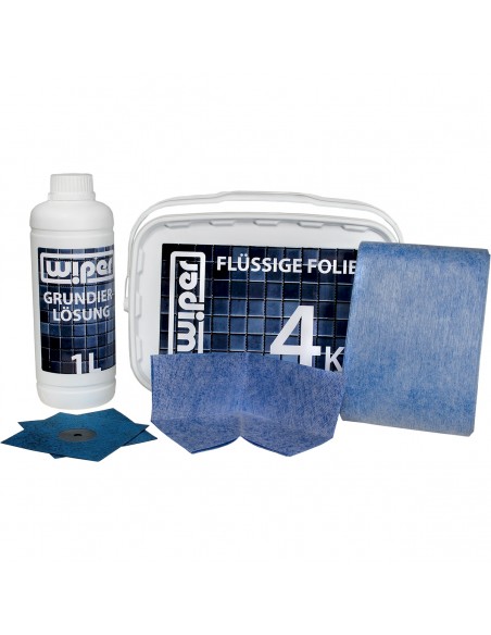 Wiper shower waterproofing kit incl. primer, tanking liquid, sealing tape, sealing corners and flexible pipe collar