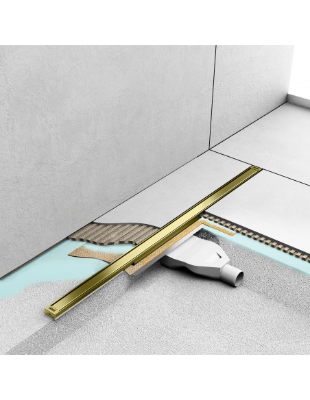Visualization of how the UNO waste trap system is installed in the shower area