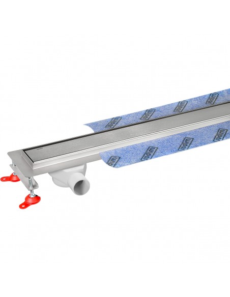 Real picture of linear channel with offset drain outlet, cover Ponente and waste trap